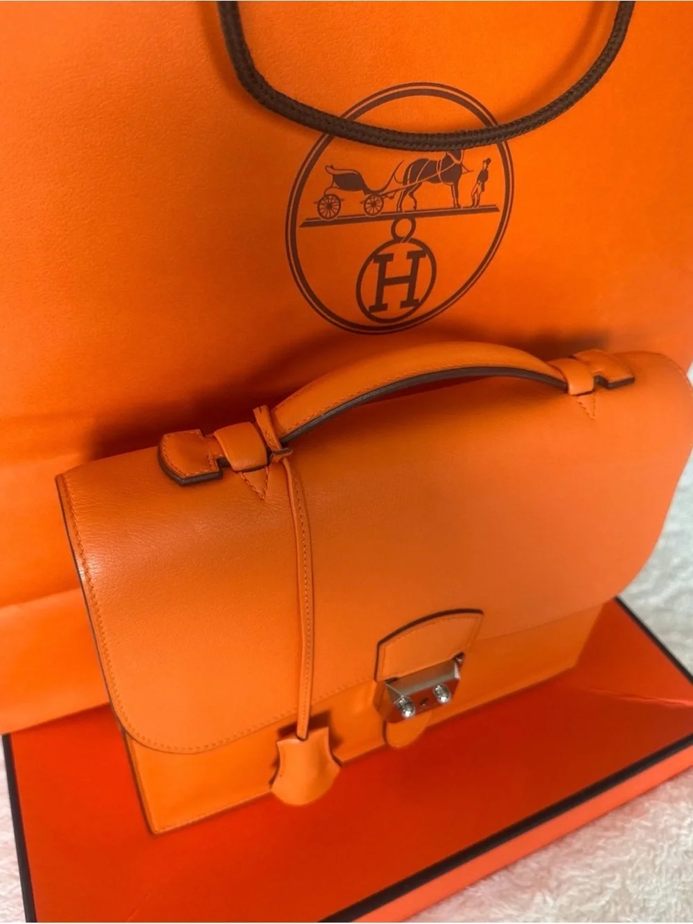 Hermes Sac a depeches 27 Orange Leather Top-Handle Briefcase ( unisex )
